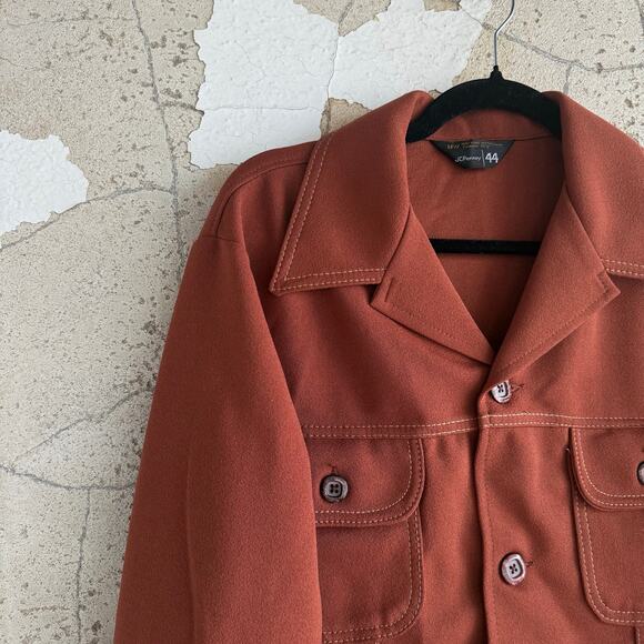 Vtg 70s Shirt Jacket Daggar Collar Rust Contrast Stich Western Chore Coat Mens L - Picture 3 of 8